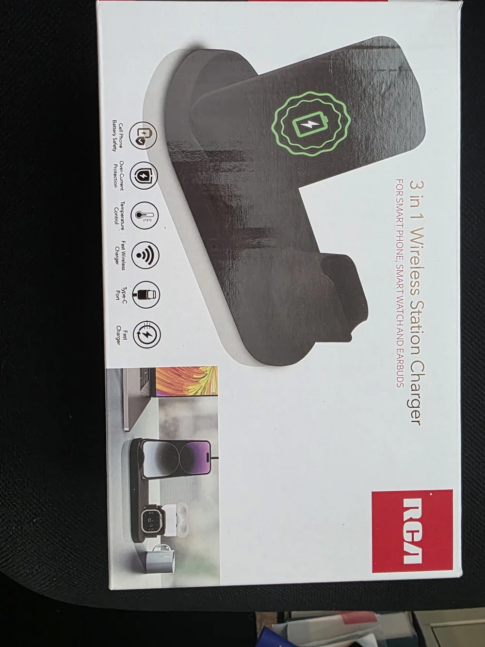 RCA 3-in-1 Wireless Charging Station - Black